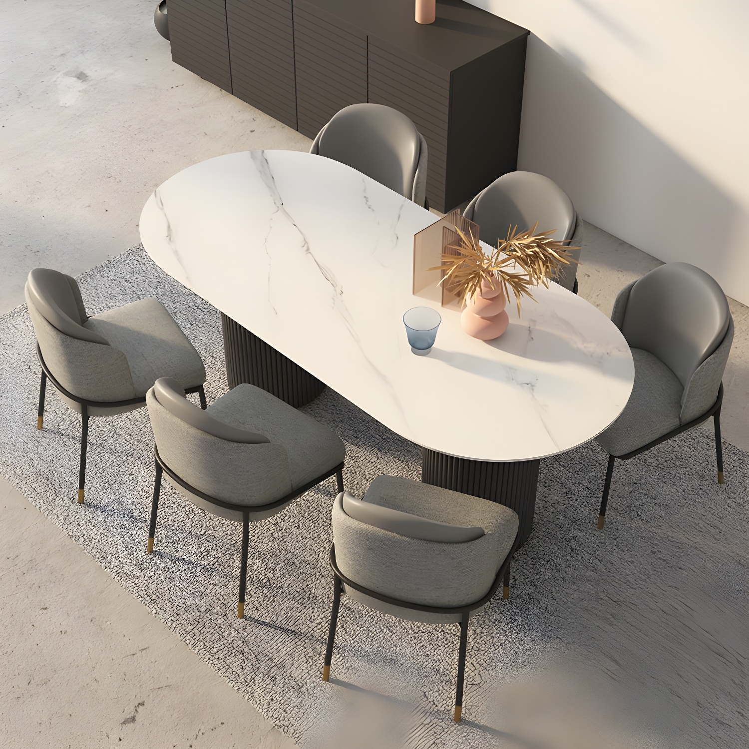 Simplicity Style Oval Dining Table Imitation Marble Home Furniture - image 4