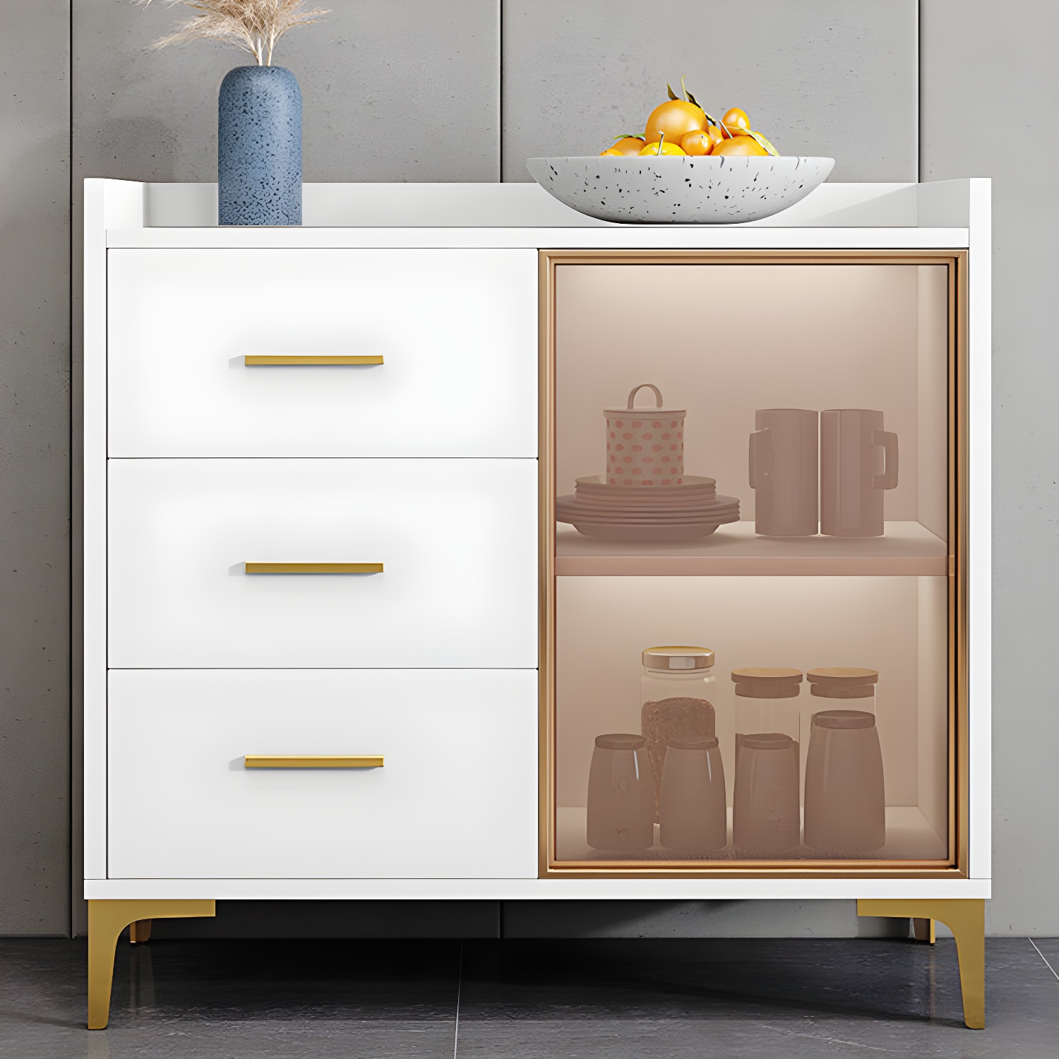 Wood Glass Doors Contemporary Style Buffet Sideboard with Cabinets and Drawers - image 5