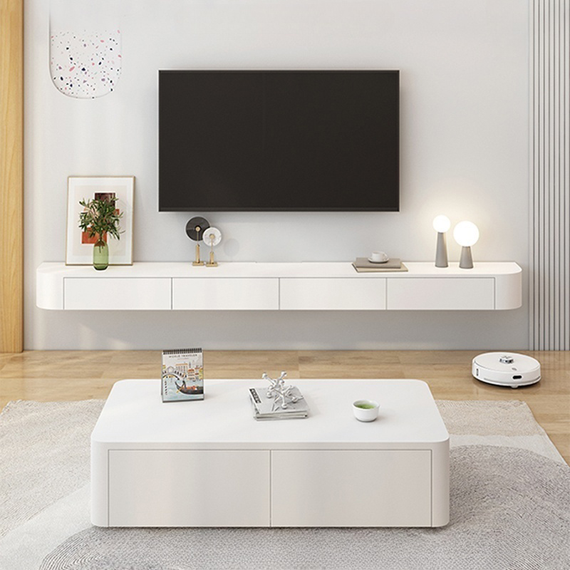 Deco Wall Mounted Wood TV Stand in White with 2 Drawers and 1 Cabinet - image 3