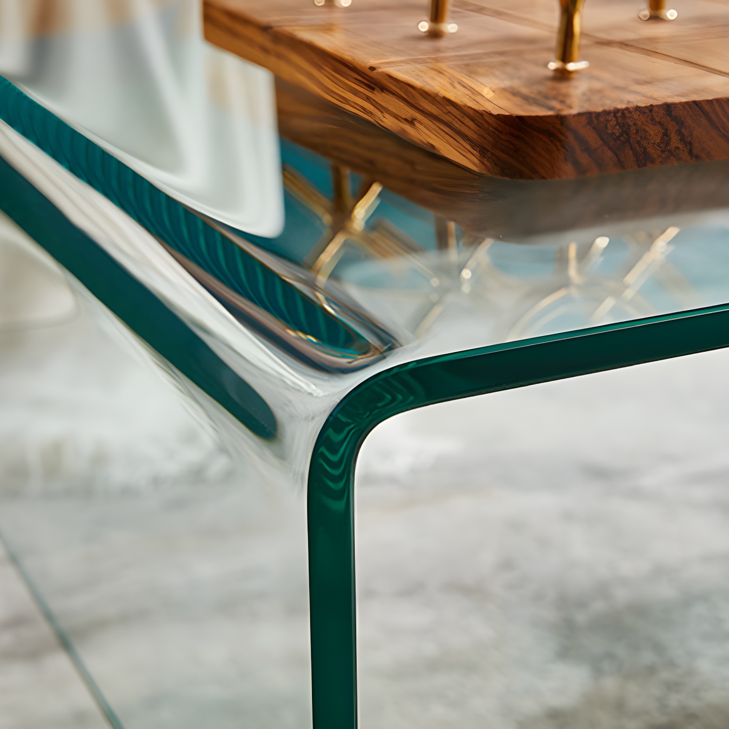 Modern Rectangle Glass Coffee Table Sled Base Cocktail Table with Shelf - image 8