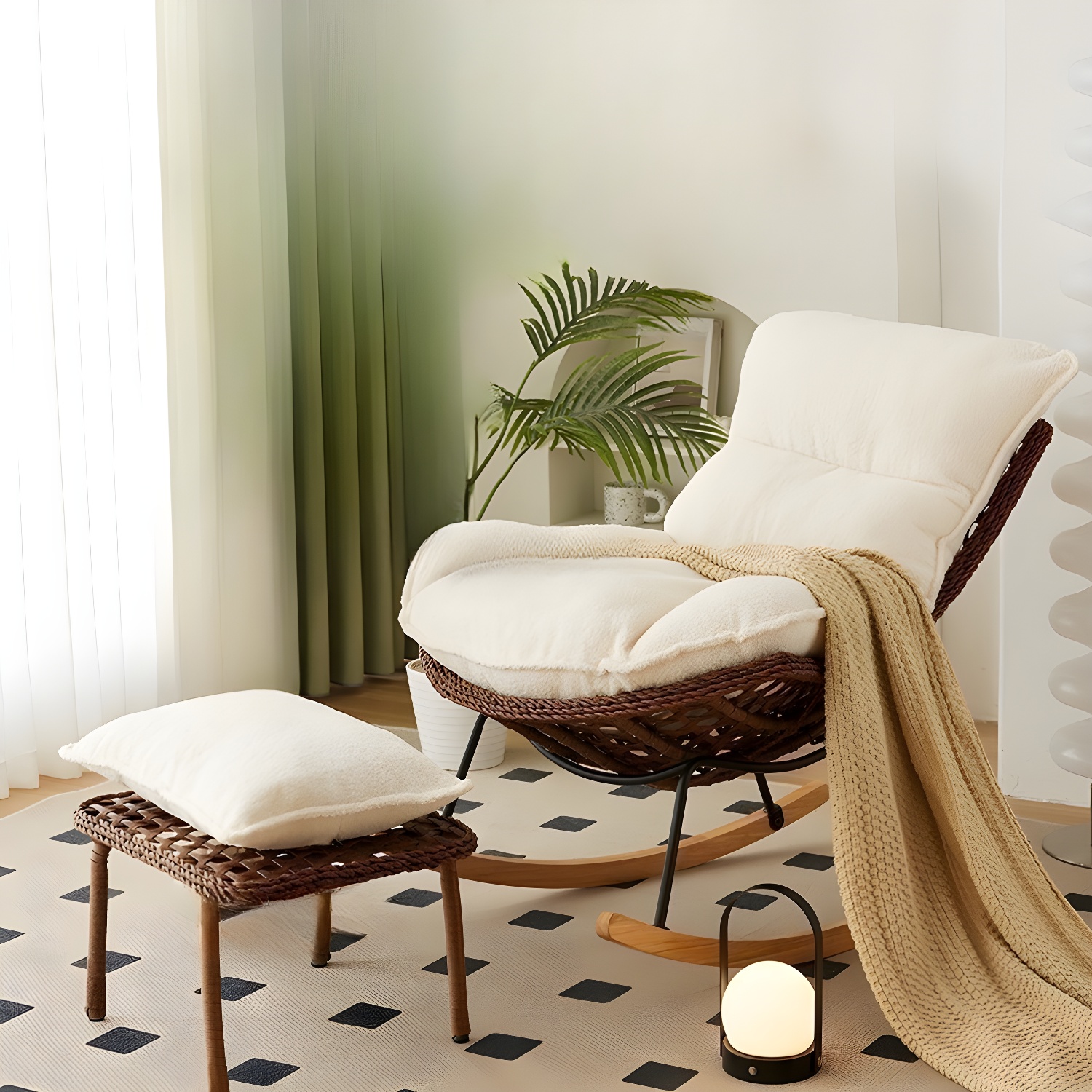Traditional Armless Design Indoor Rocking Chair with rattan Frame and Nature Wood Legs - image 22