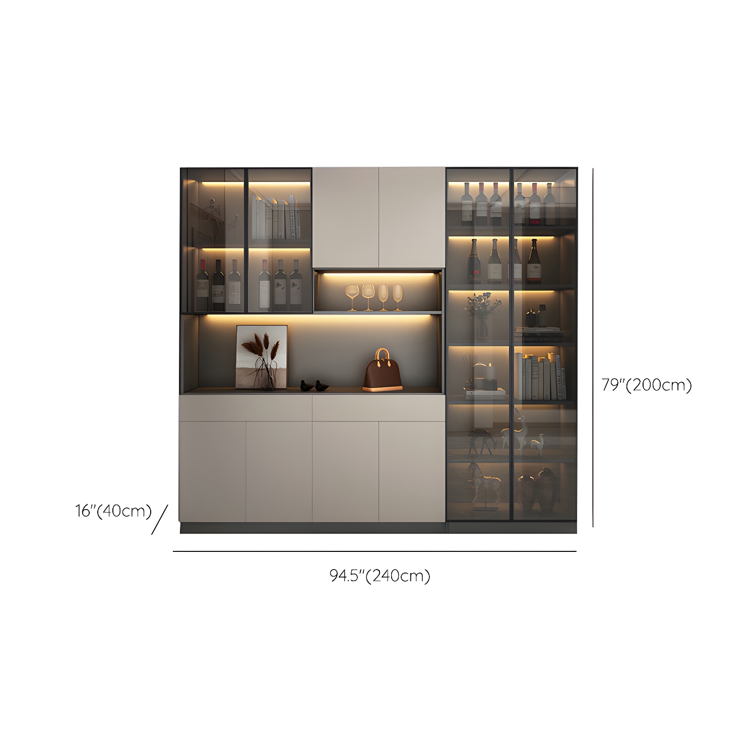 Accent Cabinet Rectangle Contemporary Glass Wood with Shelves - image 18