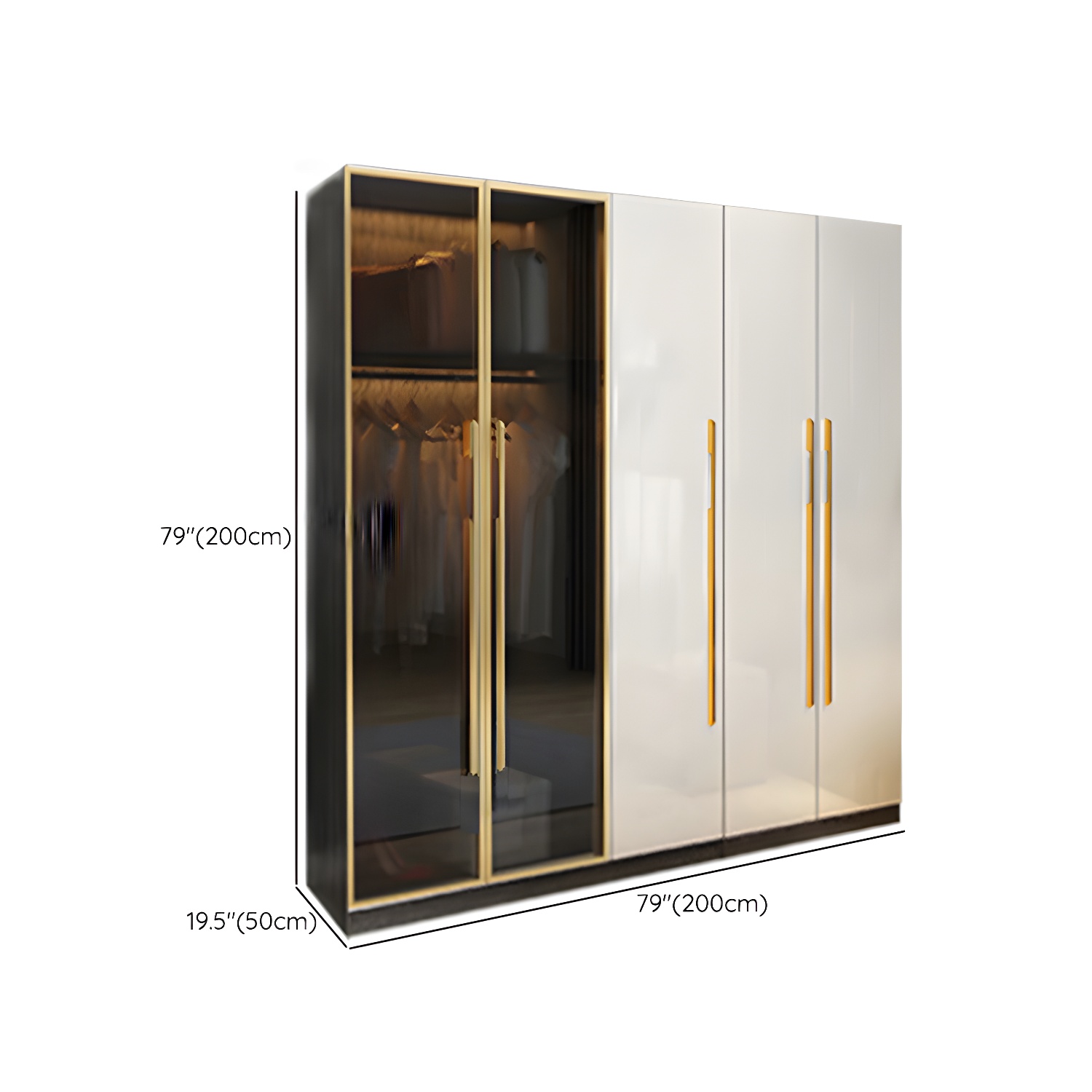 Modern Tempered Glass Doors Wardrobe Wood Frame Wardrobe without Light - image 15