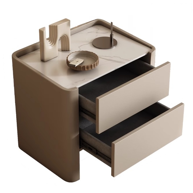Stylish Drawer Storage Nightstand with 2 Drawers, Stone Countertop, and Leg - image 12