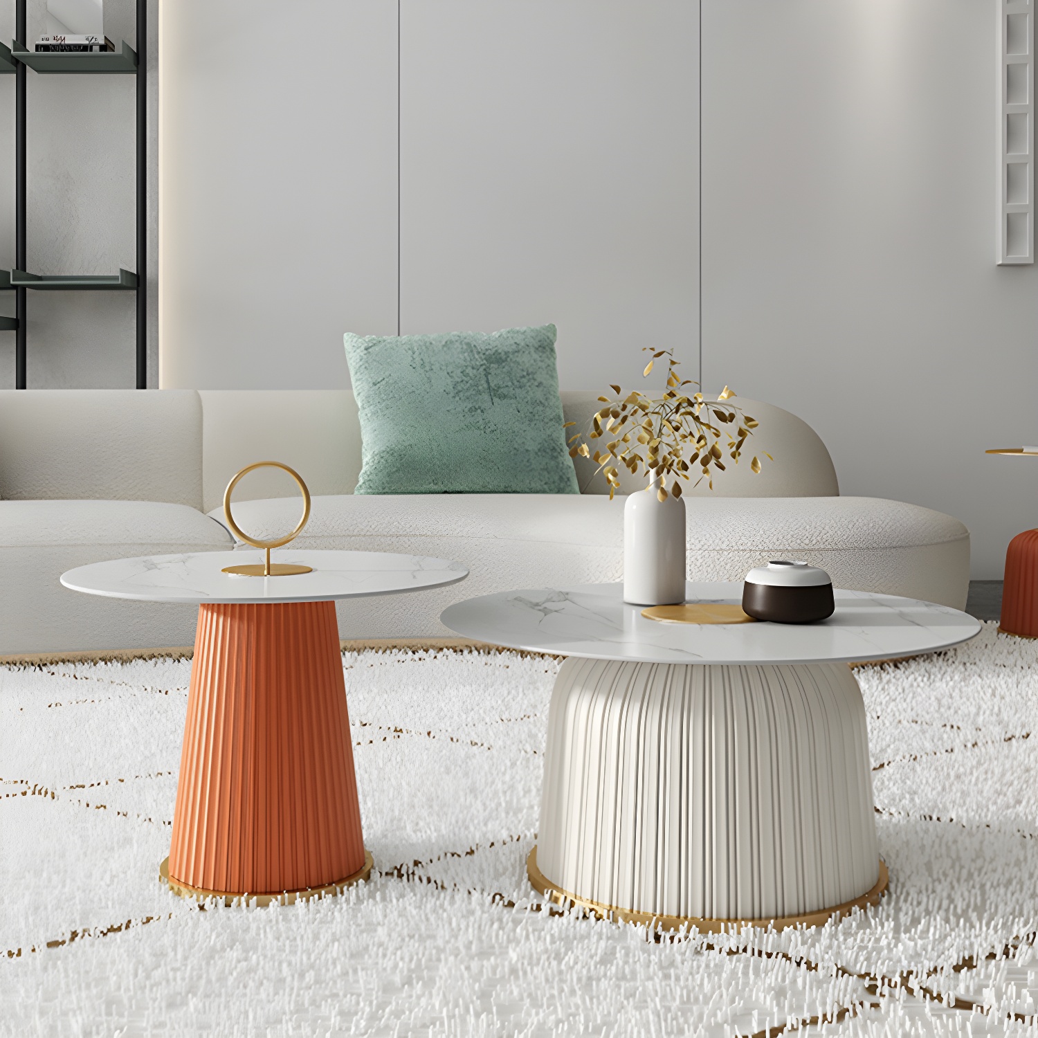 Modern Metal Cocktail Table Round Pedestal Coffee Table - White - image 7