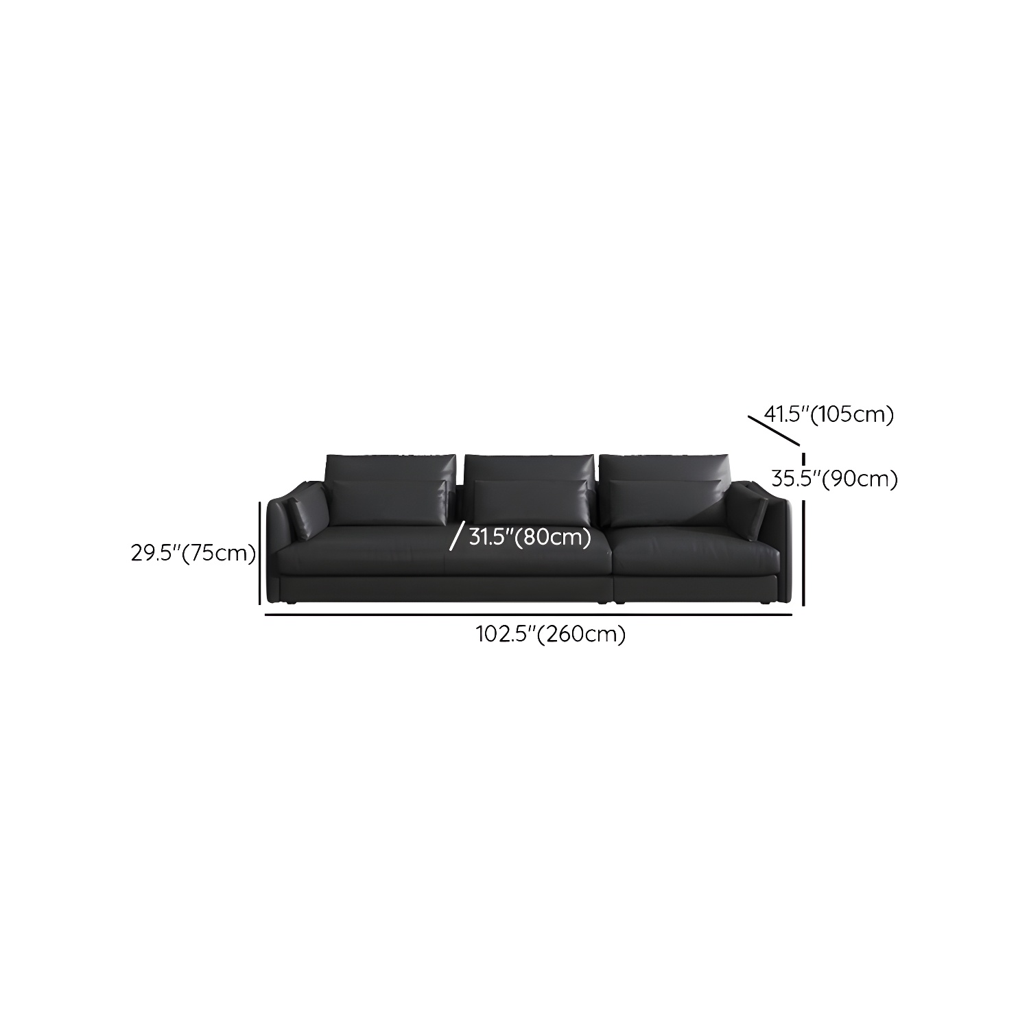 Modern Genuine Leather Sectional Sofa in Black with Recessed Arm - image 14