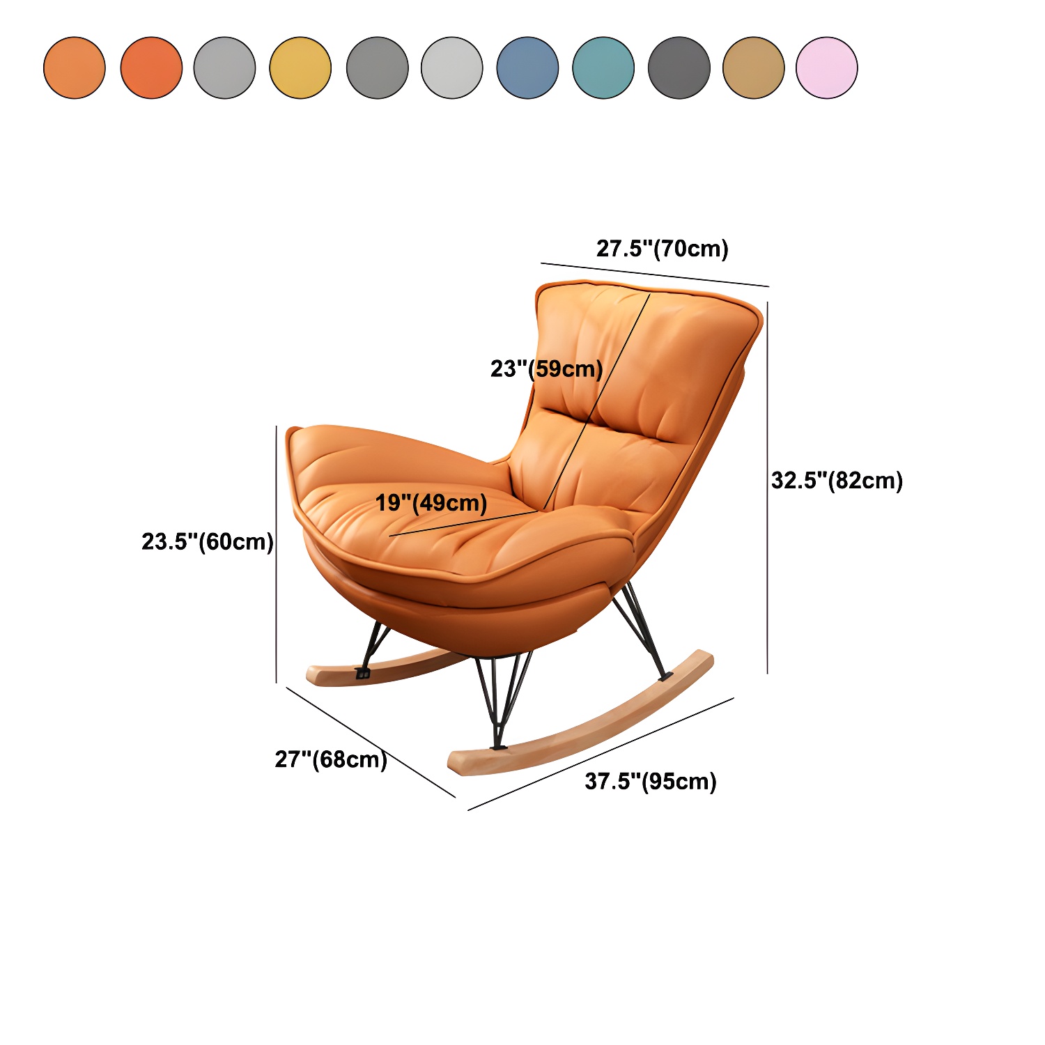 Modern Rocking Chair Metal Frame Doll Cotton Filling Cushion Wingback Rocker Chair - image 16