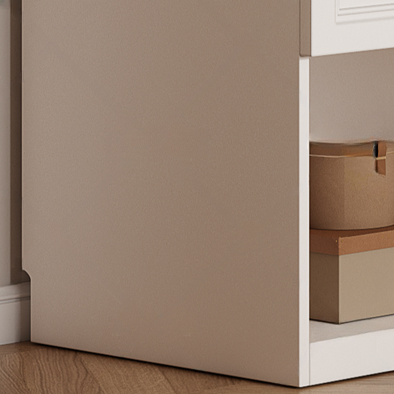 White Minimalist Manufactured Wood Wardrobe Closet with Soft Close Drawer, Interior Shelves, and Clothing Rod - image 4