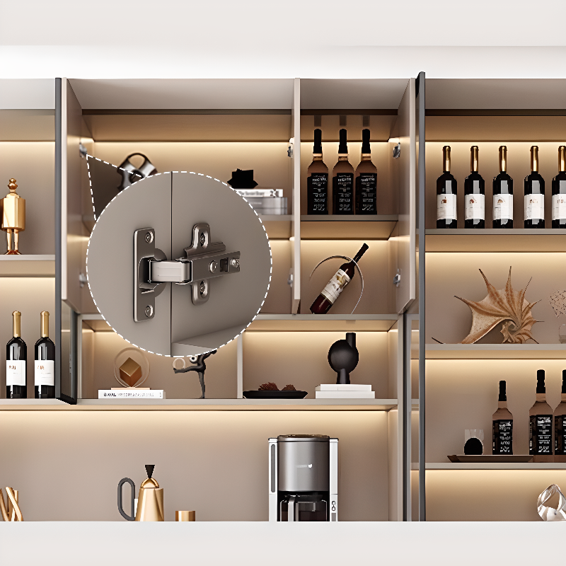 Modern Timber Countertop Server with Glazed Door Hutch, Narrow Size, Six Internal Shelves for Kitchen Cupboards - image 7