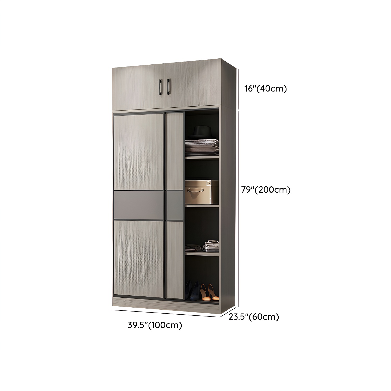 Contemporary Plate Storage Wood Wardrobe with Clothing Rod and Shelves in Light Grey - image 7