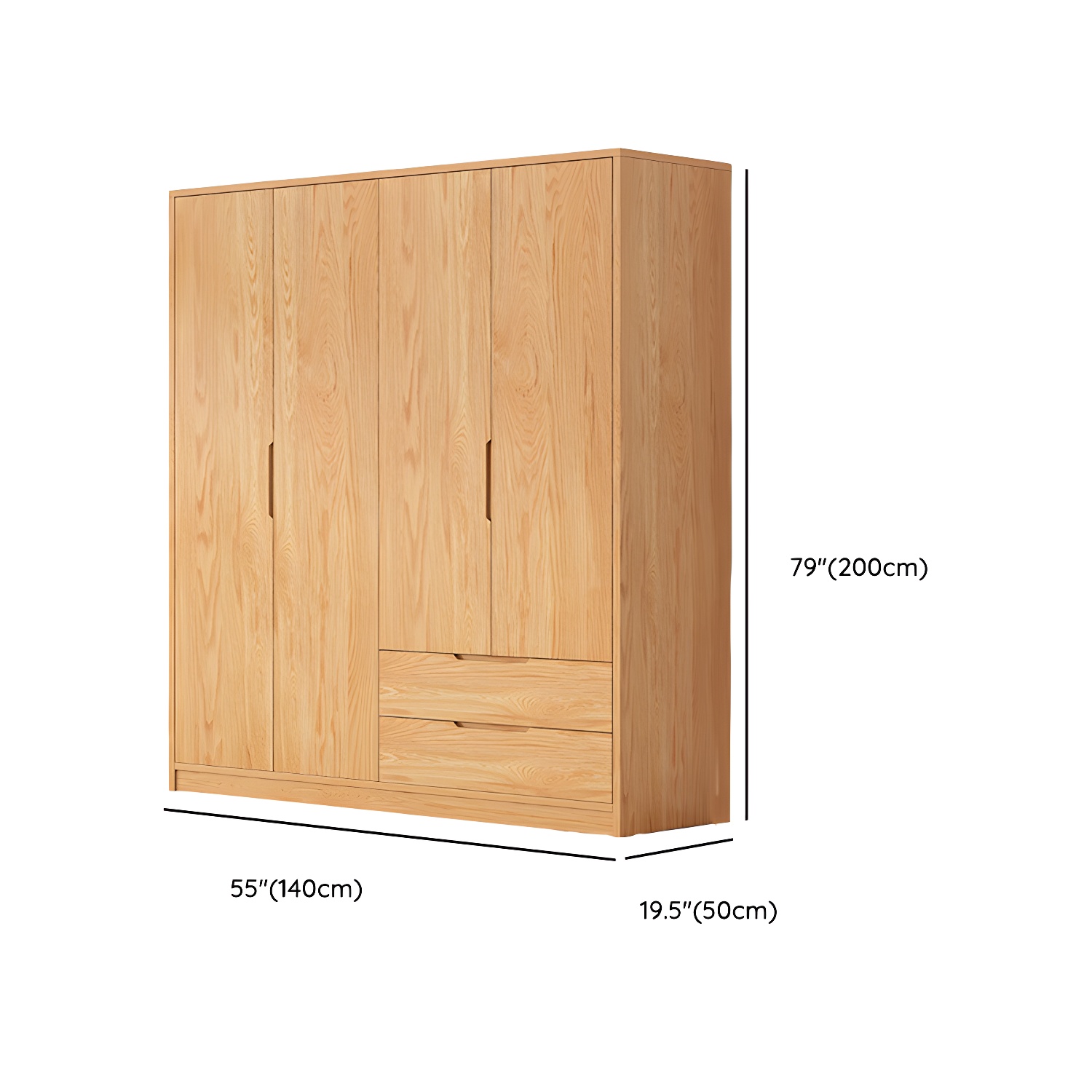 Modern Natural Wood Wardrobe Armoire with Sliding Doors, Drawers, and Shelves - image 109