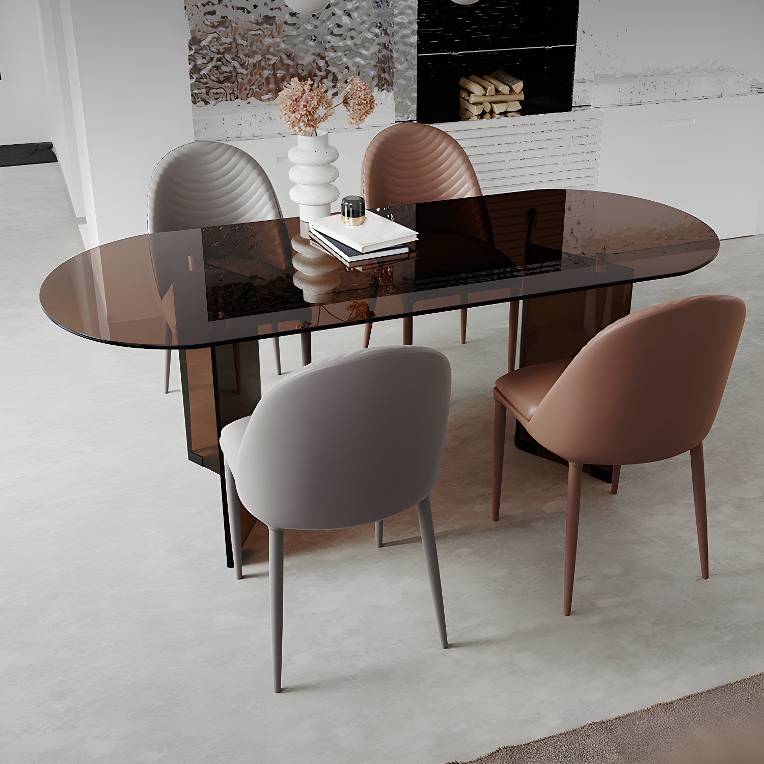 Glass Contemporary Oval Dining Table Clear Glass Top Table with Double Pedestal - image 5