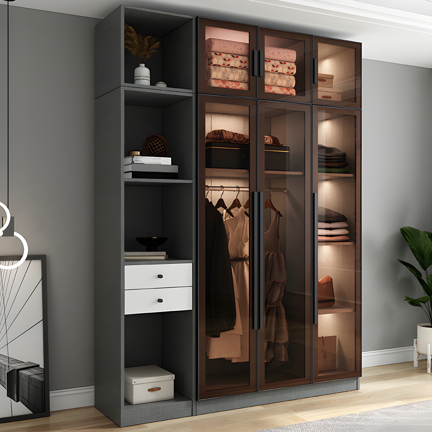 Modern Style Storage Cabinet Mirrored Finish Cabinet with Glass Door - image 8