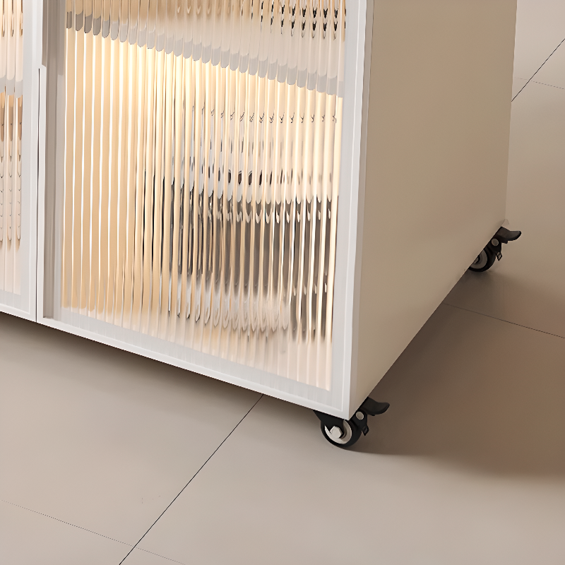 Trendy Sideboard on Caster Wheels with Narrow Stone Countertop, Glazed Door, Adjustable Shelving, and Lighting System - image 7
