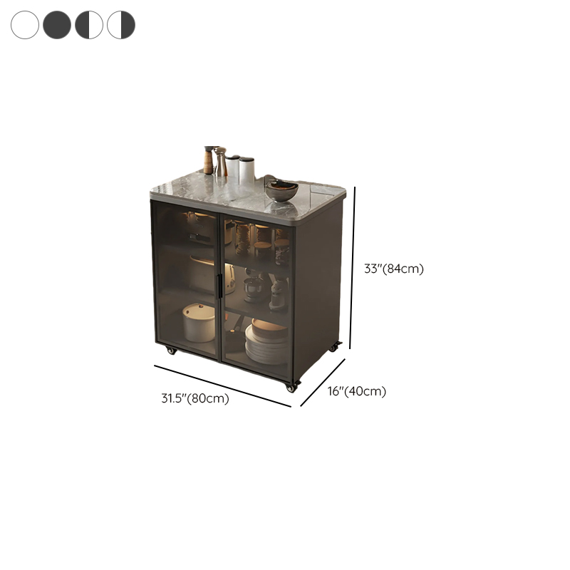 Trendy Sideboard on Caster Wheels with Narrow Stone Countertop, Glazed Door, Adjustable Shelving, and Lighting System - image 10