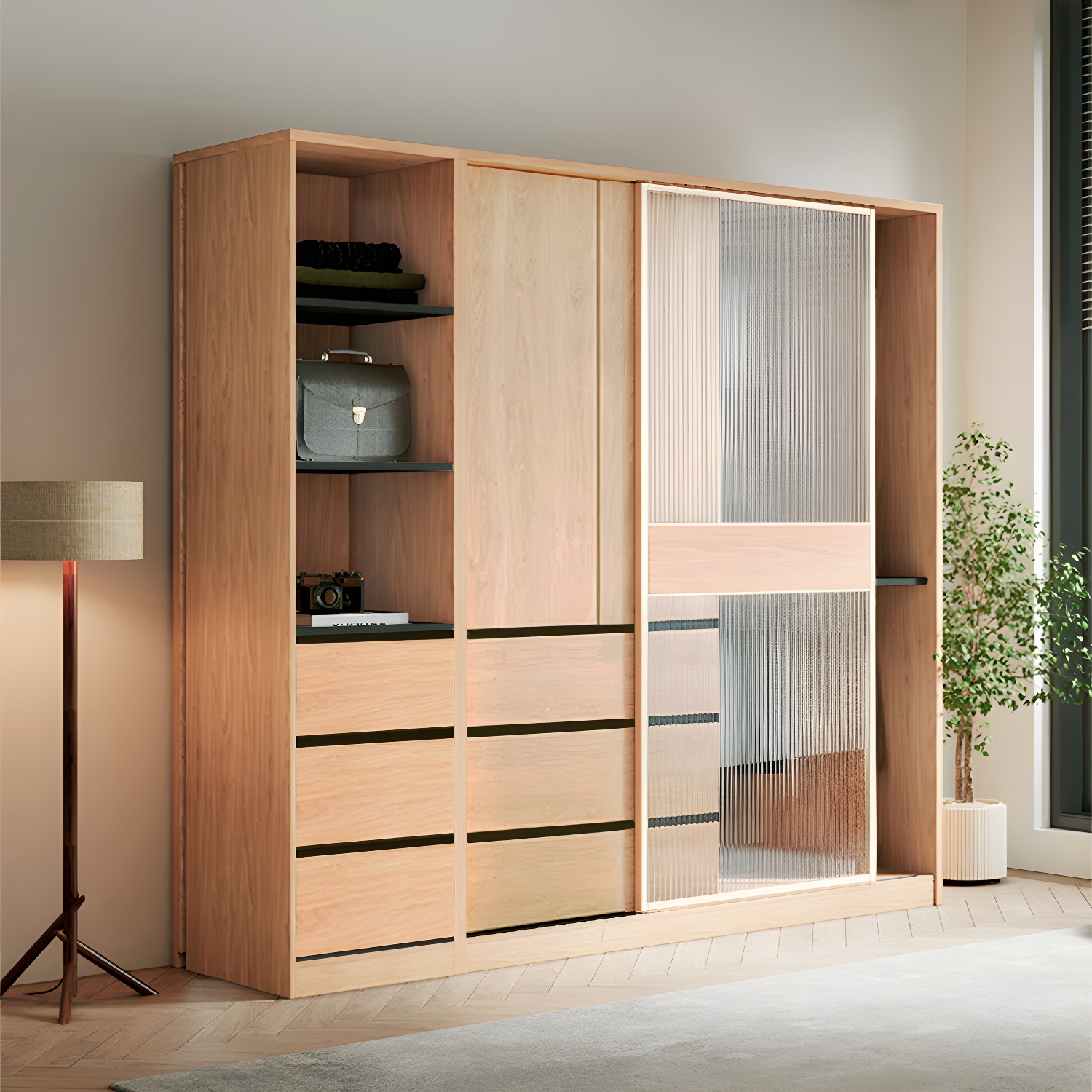 Engineered Wood Wardrobe Armoire with Drawer Modern Wardrobe Closet - image 10