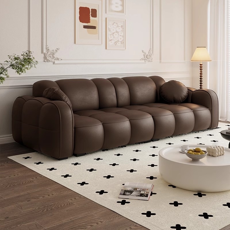 Trendy Solid Color Stain Resistant Standard Sofa in Dark Gray/Light Brown/Amber Color with Arm, 4-seater/Seats 3, and 2 Pillows