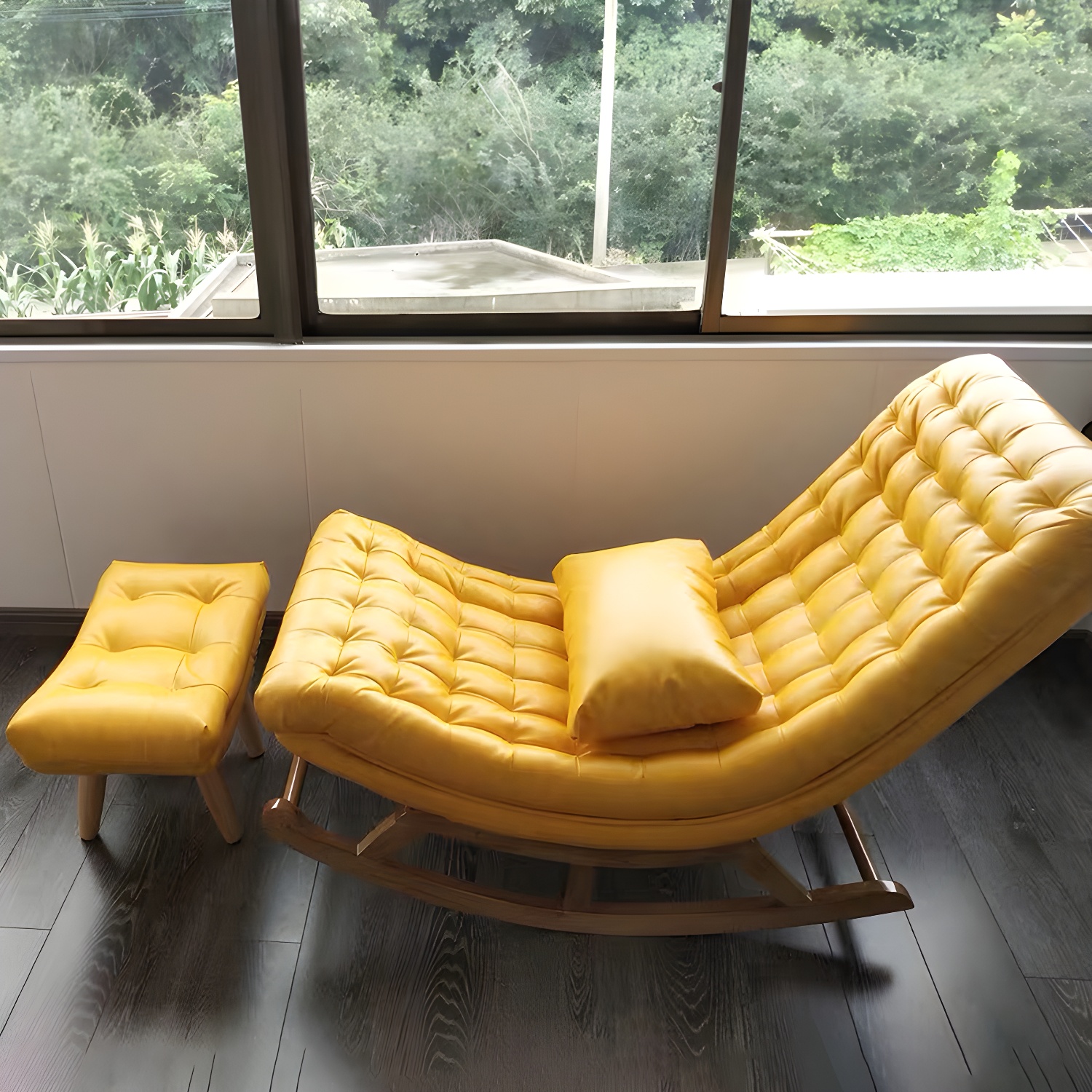 Indoor Leisure Chaise Chair Modern Wooden Upholstered Rocking Chair - image 11
