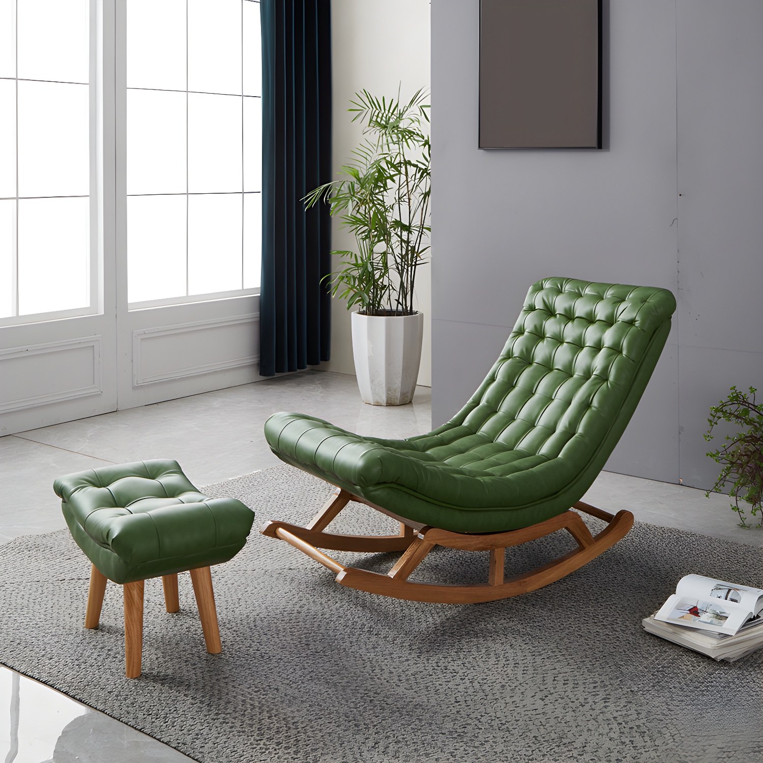 Indoor Leisure Chaise Chair Modern Wooden Upholstered Rocking Chair - image 5