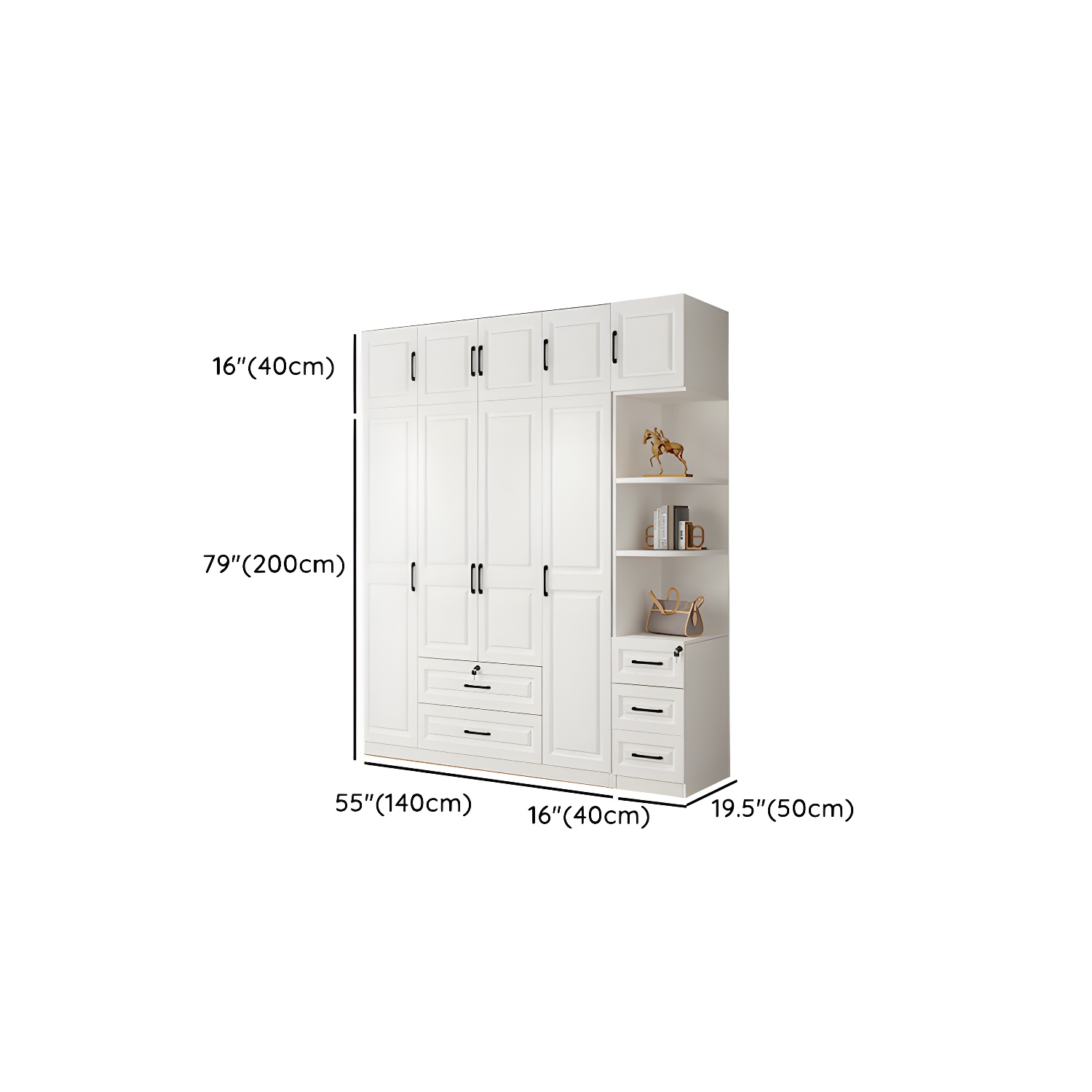 White Wood Wardrobe Armoire with Drawers, Shelves, and Clothing Rod - image 31