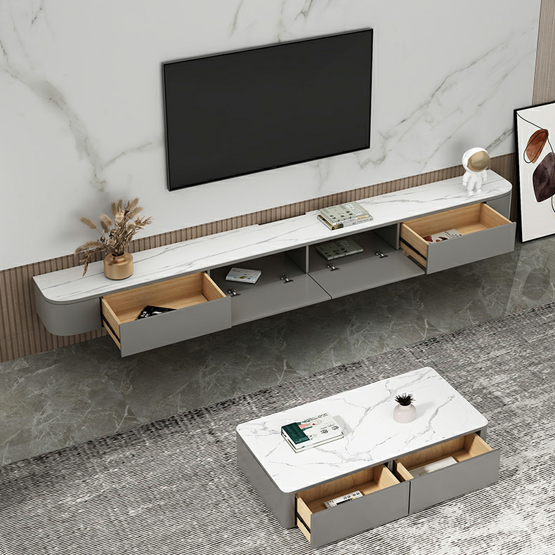 Elegant Rubberwood TV Stand with Floating Mount, Cable Management, and Soft Close Drawers - image 12