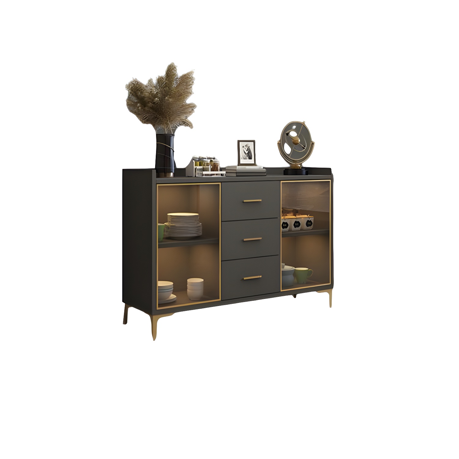 Glam Wood Sideboard with Glass Doors, Lighting Included, and Adjustable Shelves - image 8