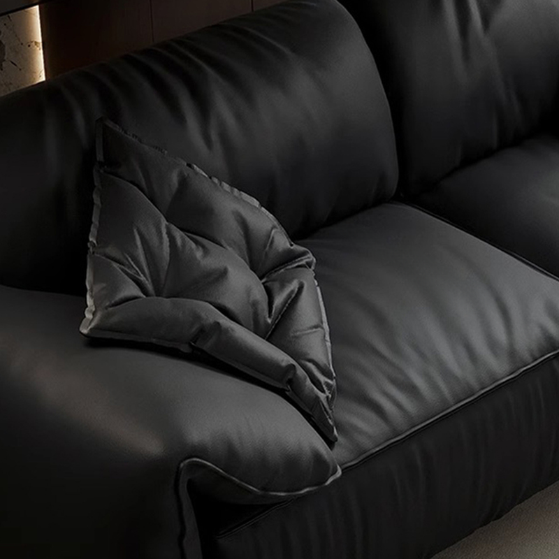Modish Solid Color Water Resistant Standard Sofa in Midnight Black, Seats 5/4 Person/for 3 with 2 Pillows