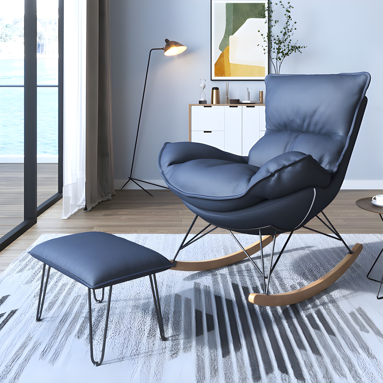 Contemporary Rocking Chair Solid Wood Rocker Chair with with Seat Cushion