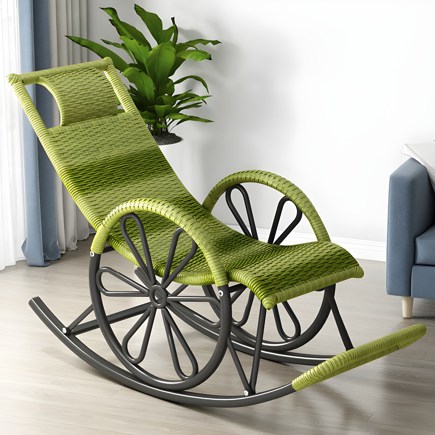 Modern Rattan Rocking Chair Woven Rope Rocker Chair for Drawing Room - image 7