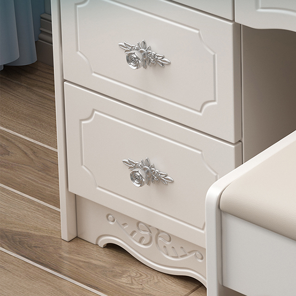 Modern White Wood Makeup Vanity with Seating & Standing Mirror - image 6