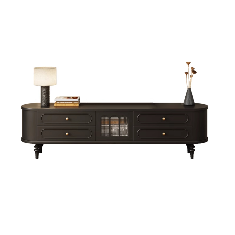 Modern Real Wood TV Stand with Shelf, 4 Drawers, Hutch, and Door