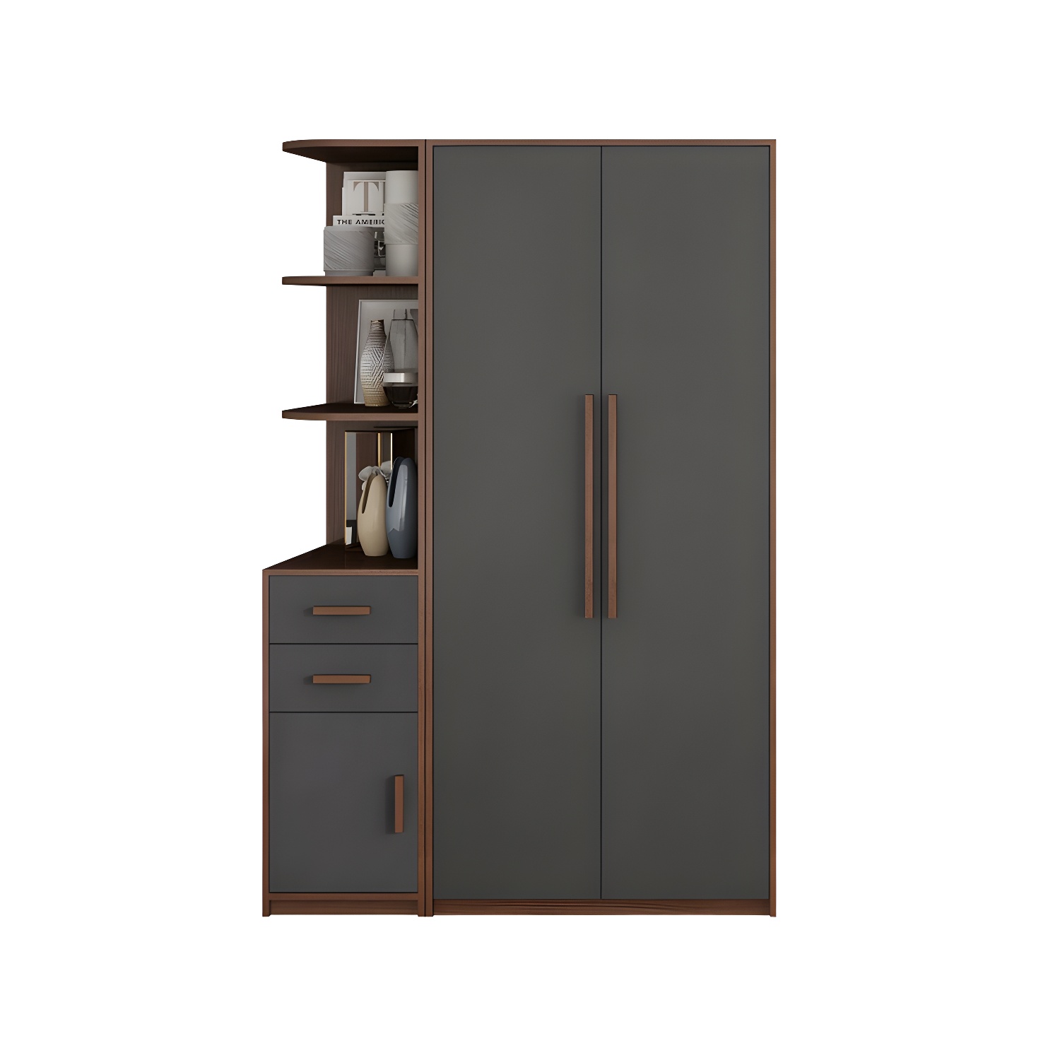 Traditional Wood Wardrobe Armoire with Drawers, Shelves, and Clothing Rod