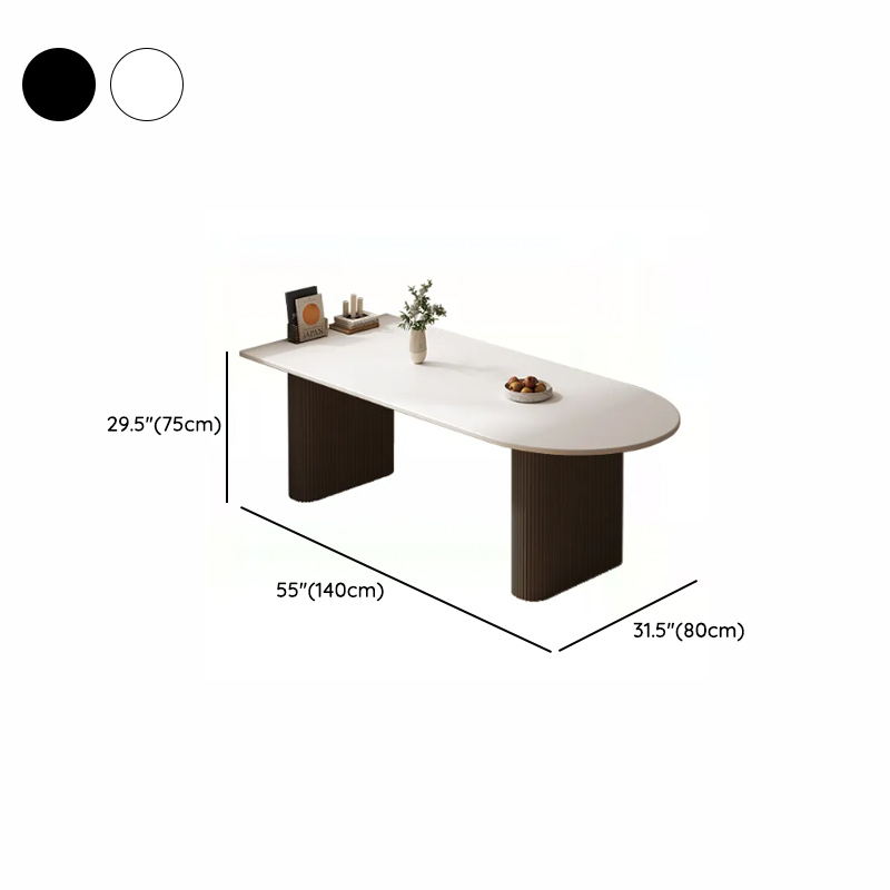 Minimalist Dining Table Set with White Slate Top and Two-sided Pedestal Base, Featuring a Fixed Table - image 17