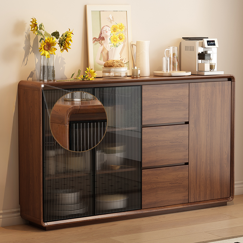 Espresso Sideboard with 3 Drawers, Locker Cabinet, Narrow Size, Compartment Storage, Glass-panel Door, and Flexible Shelf - image 3