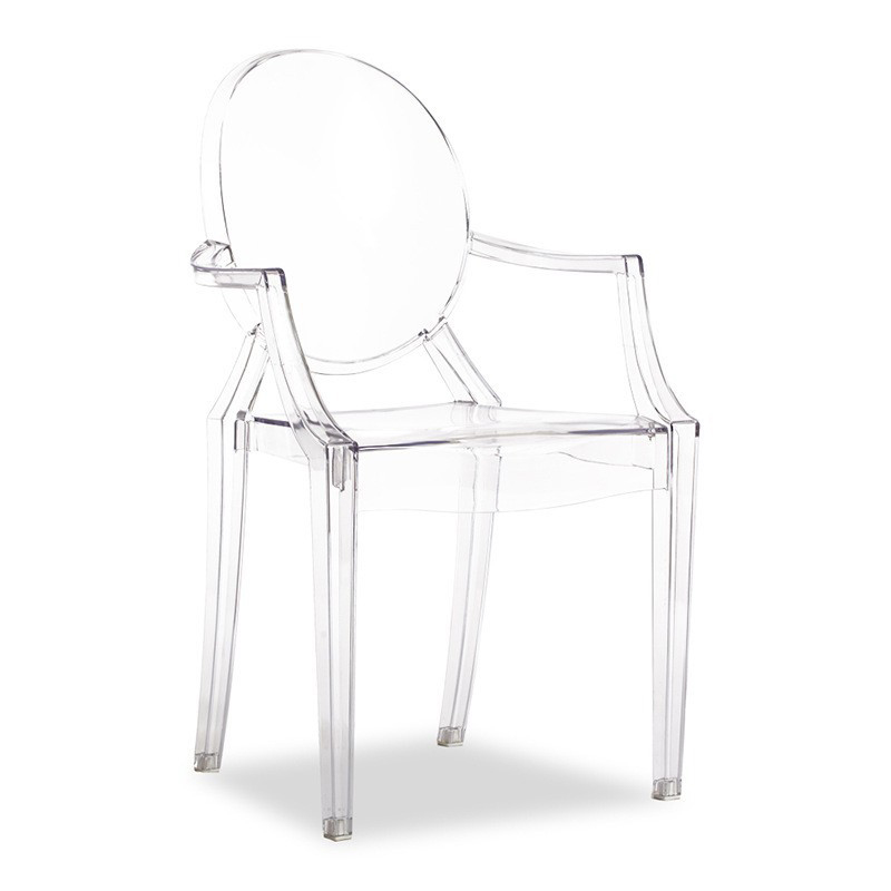 Scandinavian Reliable Arm Chair in Plastic for Dinette with Open Back and Foot Pads - image 3