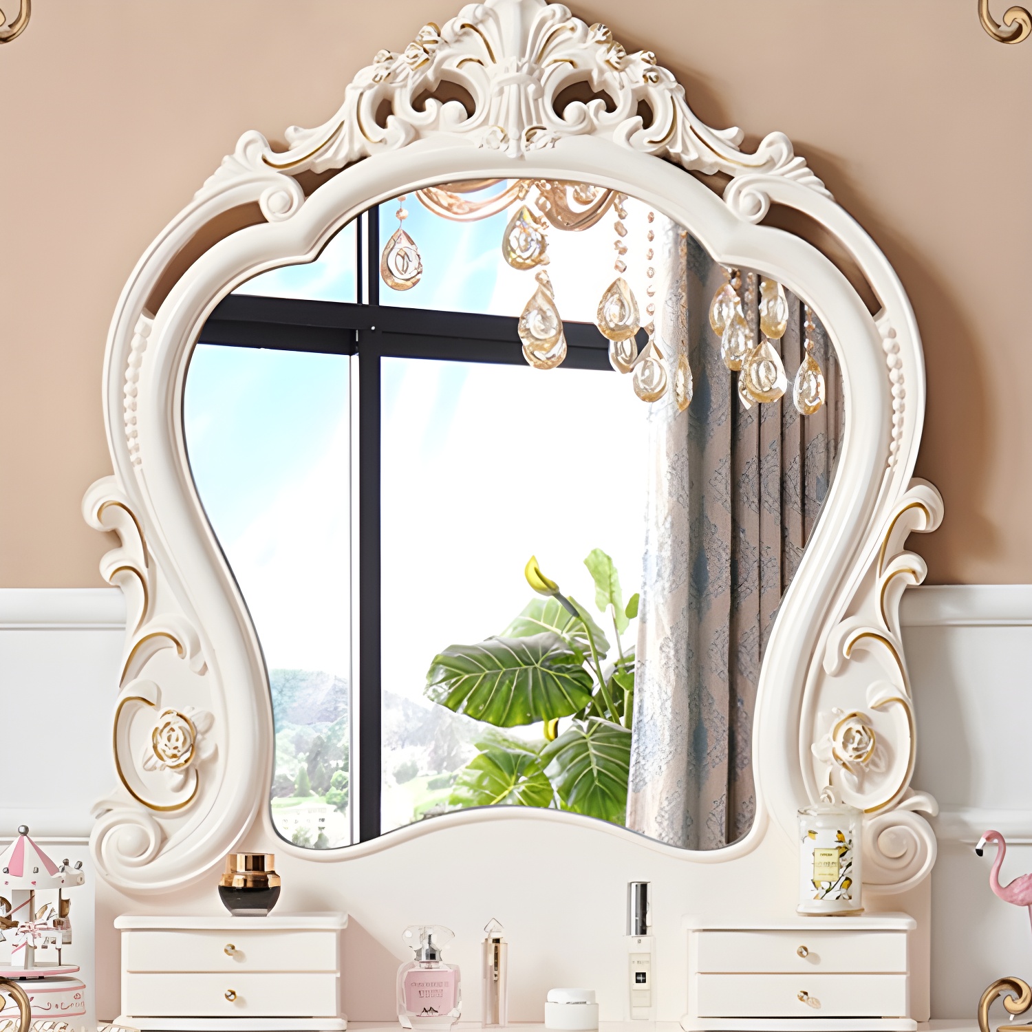 Victorian Make up Table Stool Set with Mirror and Drawers for Bedroom - image 8