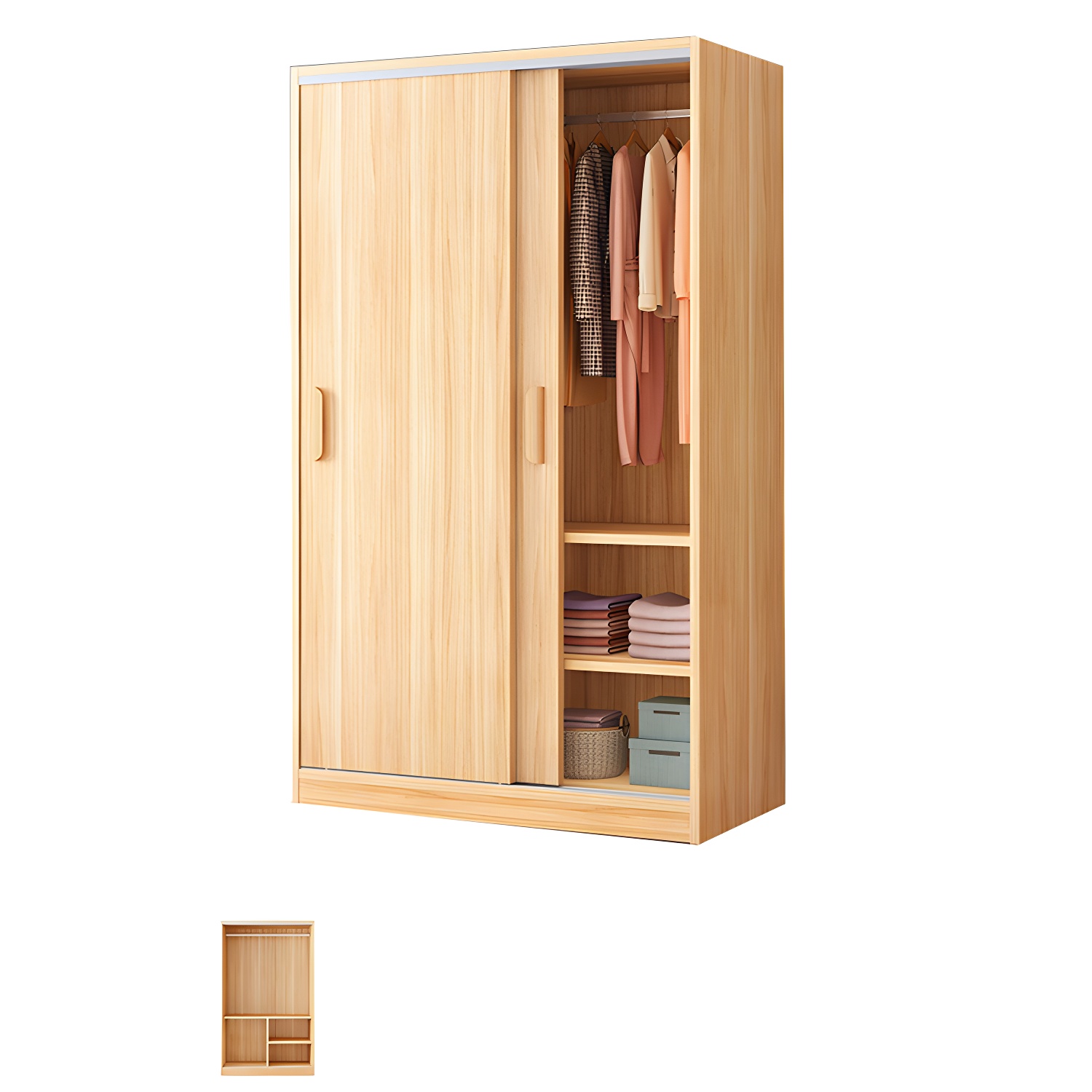 Modern Wood Wardrobe Armoire with Sliding Doors and Shelves Included - image 5