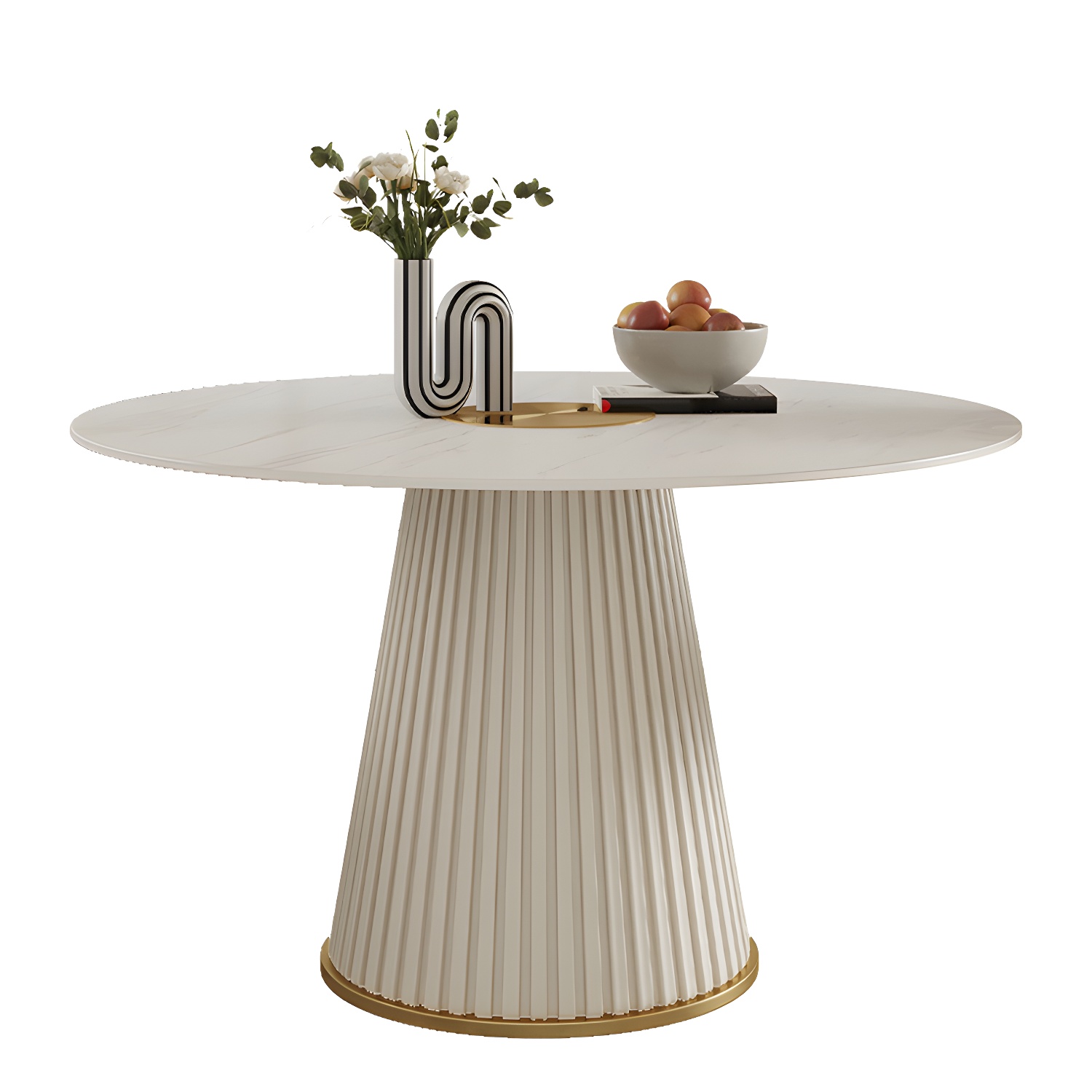 Stone Top Dining Table Round Table with Wood Pedestal Base in White - image 7