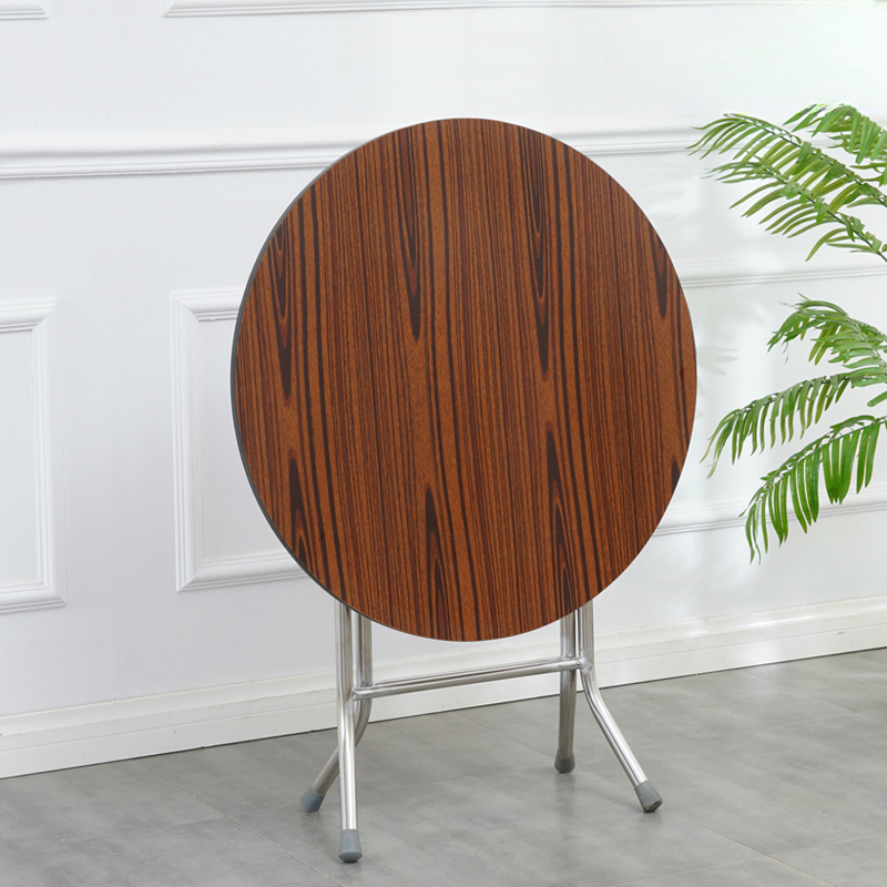 Art Deco Sepia/Natural Color/Cream Rounded Dining Table with Timber Top, Portable and Collapsible for 2 People - image 3