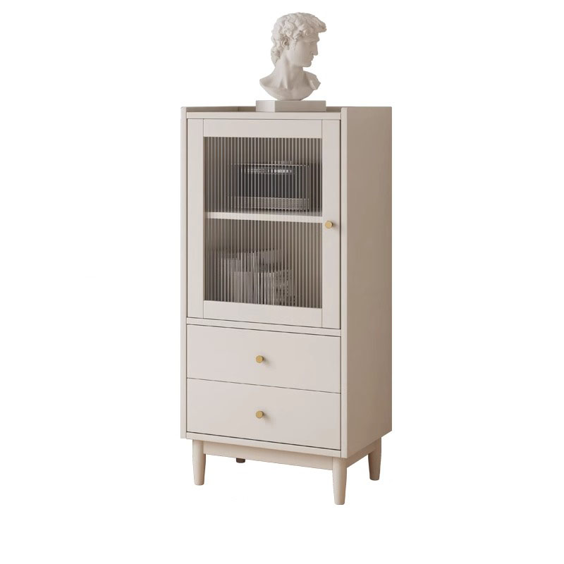 Scandinavian Solid Wood Accent Cabinet with Glass Door, 1 Cabinet and 2 Drawers for Living Room