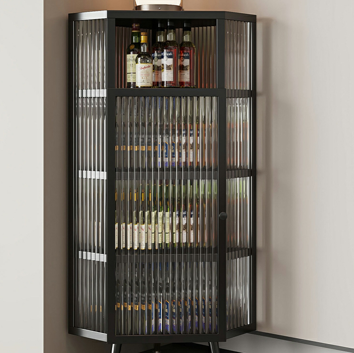 Gold Corner Accent Cabinet with Glass Doors and Metal Shelving - image 7