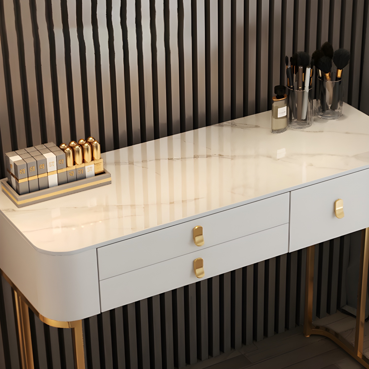 Luxurious Vanity Dressing Table Solid Wood Vanity Set with Stool and Mirror - image 9