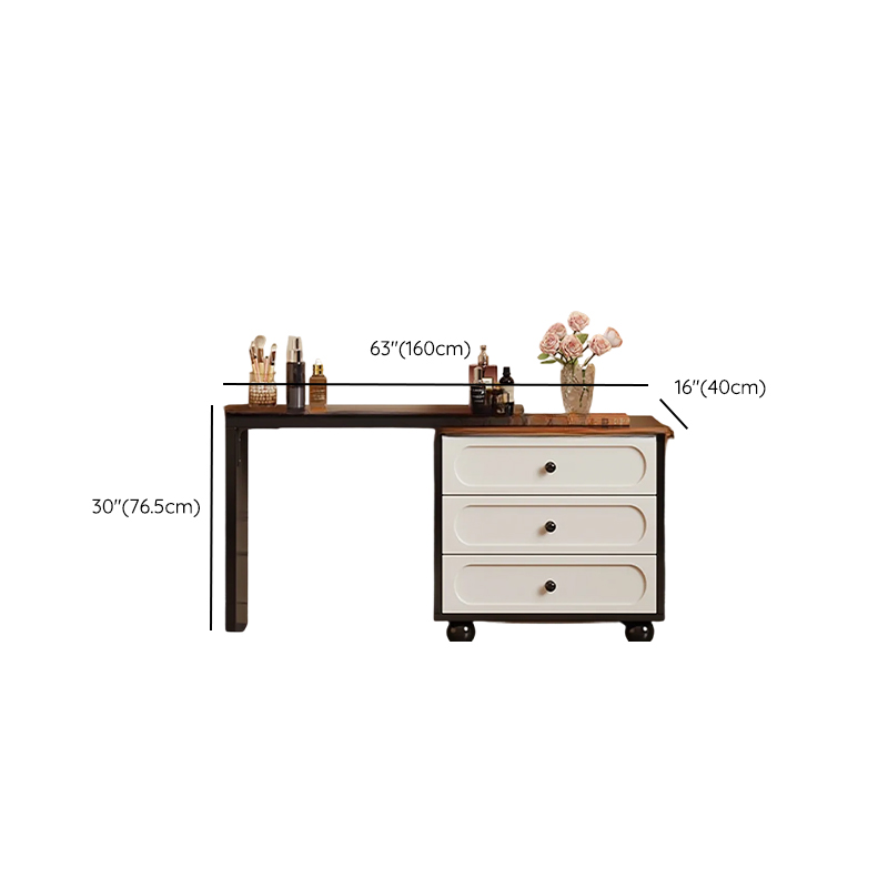 Modish Large/Standard Vanity Set with Natural Wood Table Top, White Seating, 3 Drawers, Light Up Mirror, and Chair - image 9