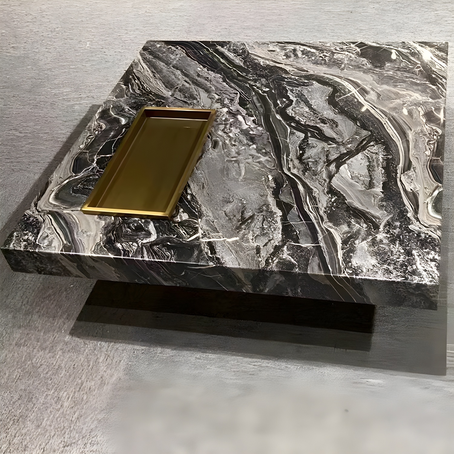 No Distressing Coffee Table Pedestal Faux Marble Square Cocktail Table