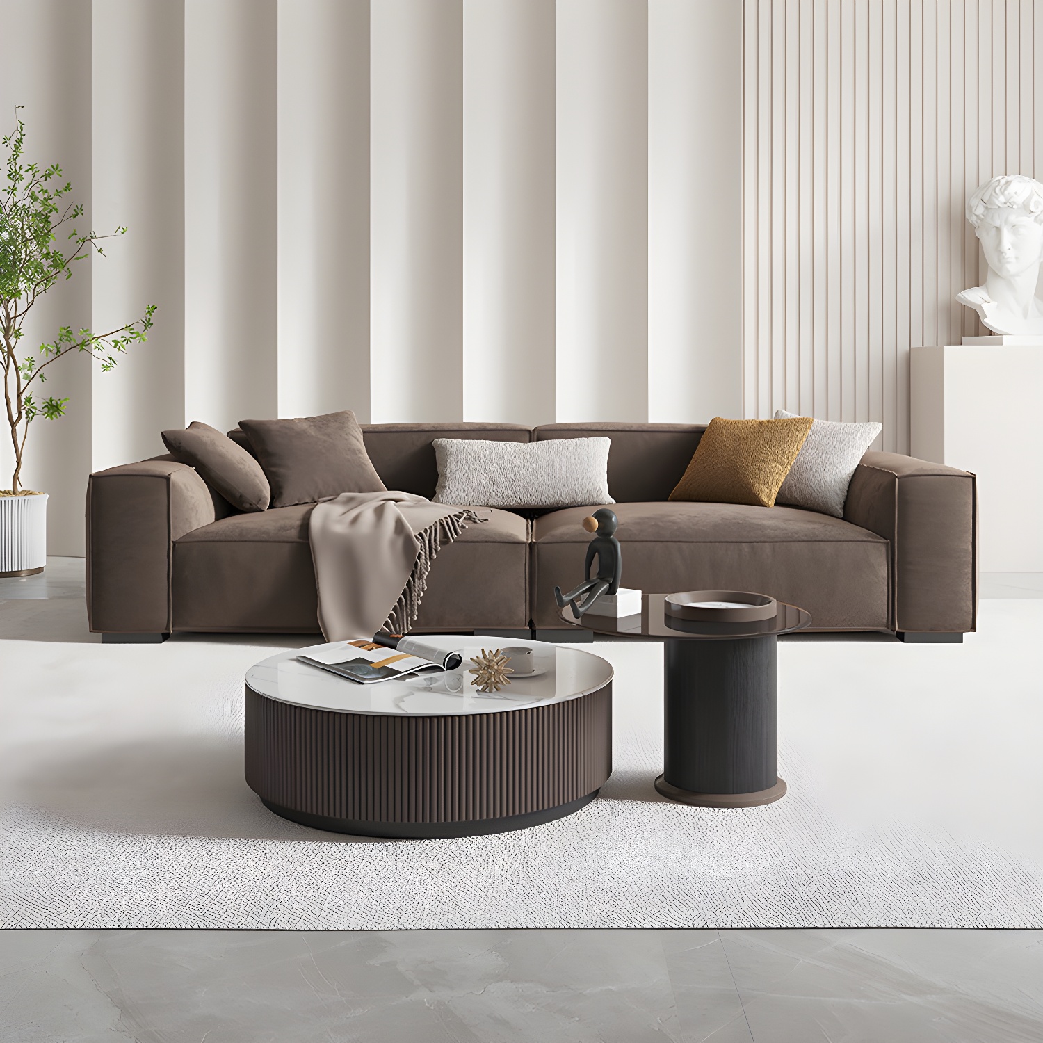 Brown Scandinavian Sectional/Sofa with Square Arm for Apartment - image 4
