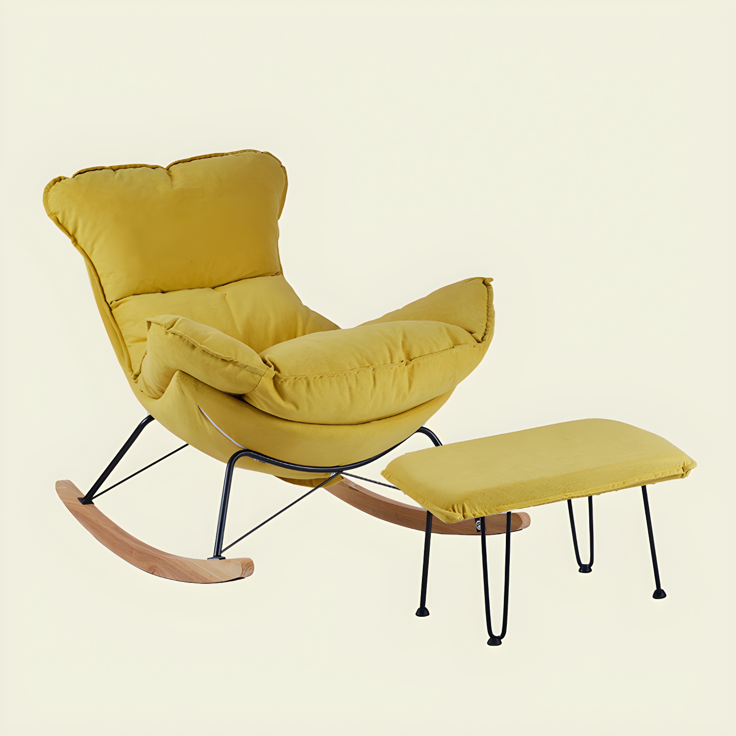 Contemporary Rocking Chair Fabric Upholstered Tufted Wing Chair Back Baby Rocking Chair - image 7