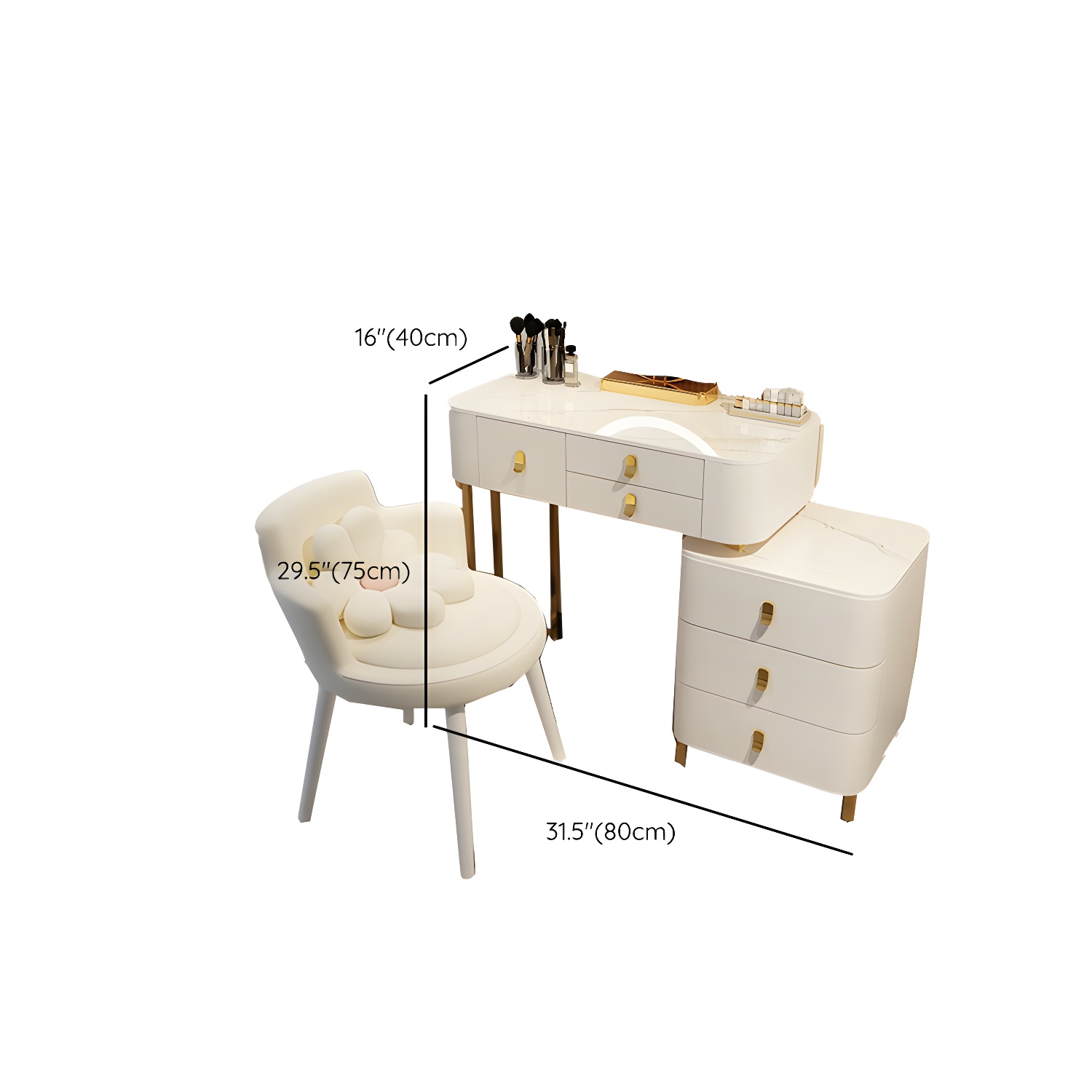Contemporary Make-up Vanity with Stone Top and Storage Drawers - image 13
