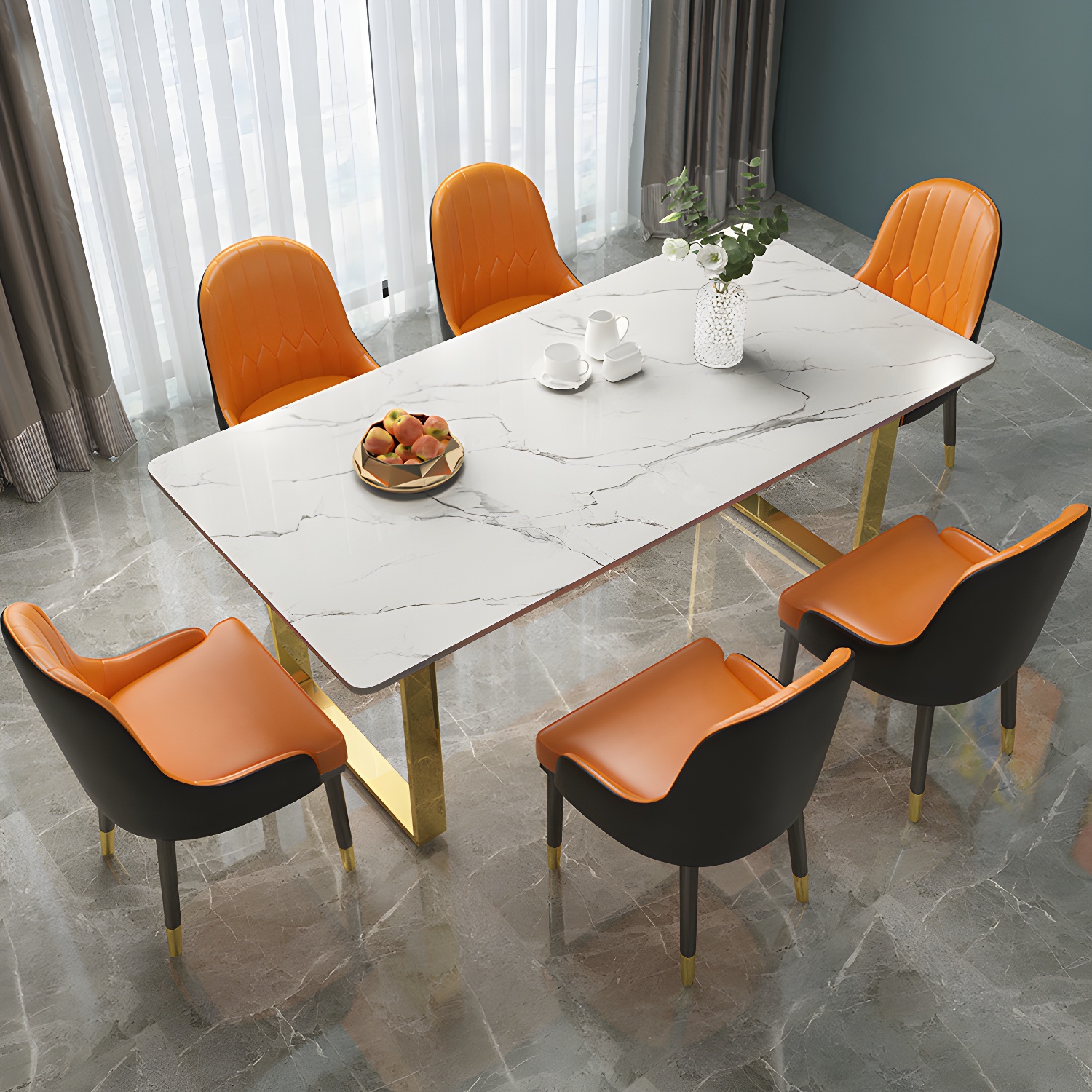 Marble Top Dining Table Modern Rectangle Dining Table with Sled Base