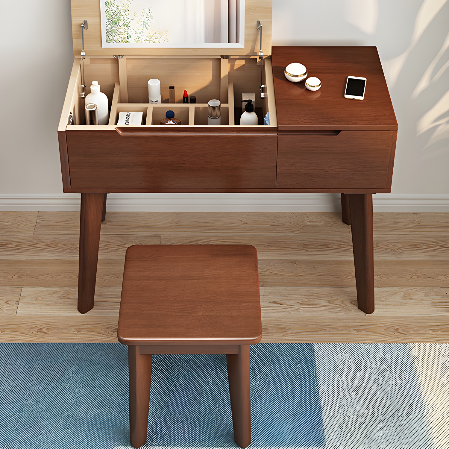 Scandinavian 29.52" Height Solid Wood Table Makeup Vanity with Mirror - image 6