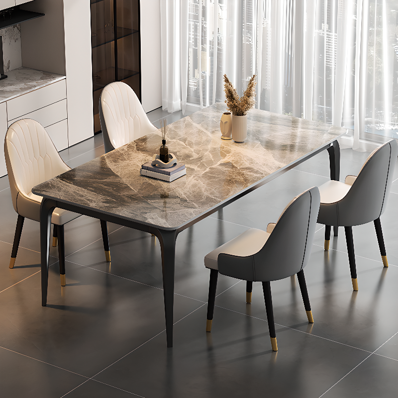 Trendy White/Charcoal/Light Gray Rectangle Scratch Resistant Sintered Stone Top Dining Table for 4/8 People/Seats 6, Standard Table Height - image 8